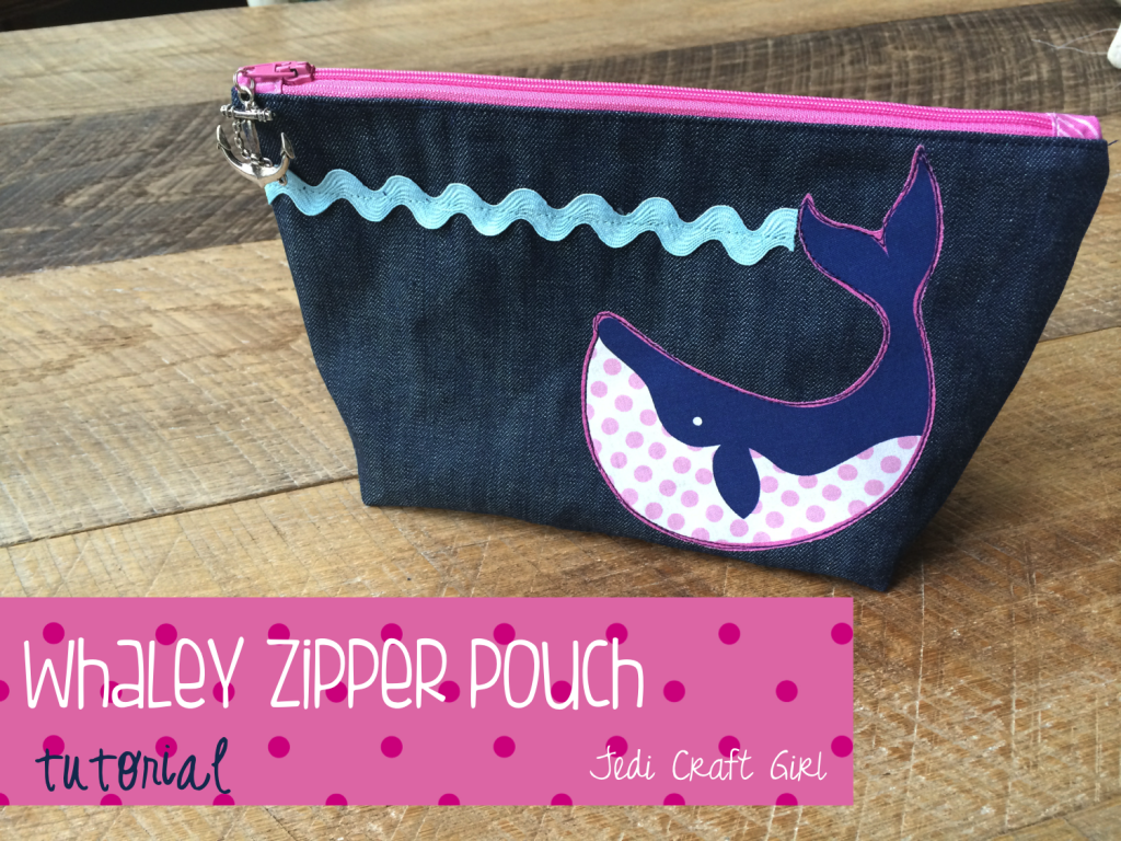 whale zipper pouch true blue blend fabrics