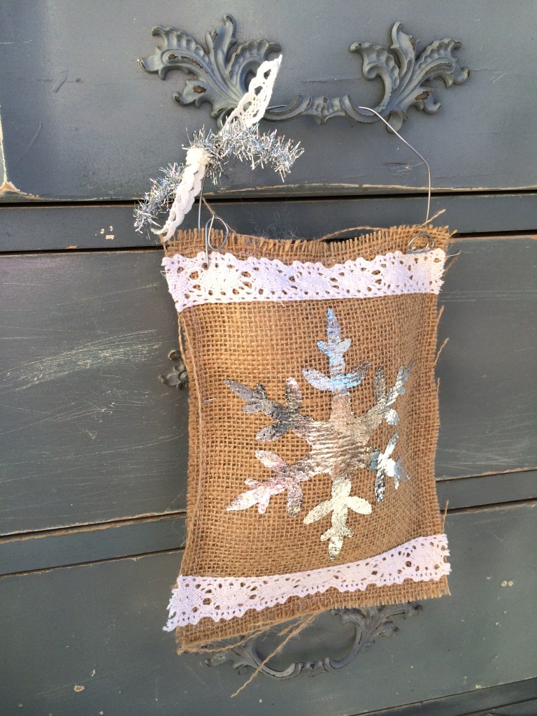 foil snoflake burlap ornament 10