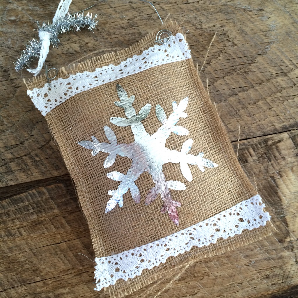 foil snoflake burlap ornament 12