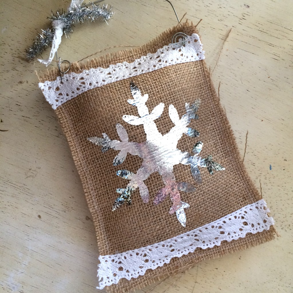 foil snoflake burlap ornament 18