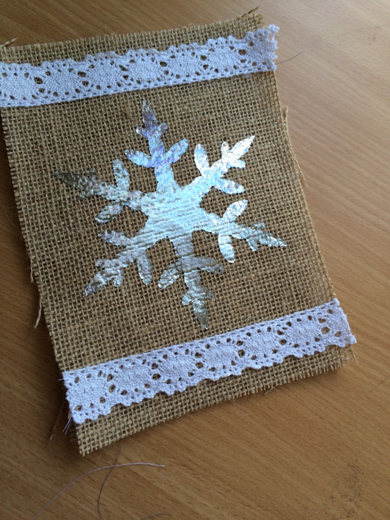 foil snoflake burlap ornament 8