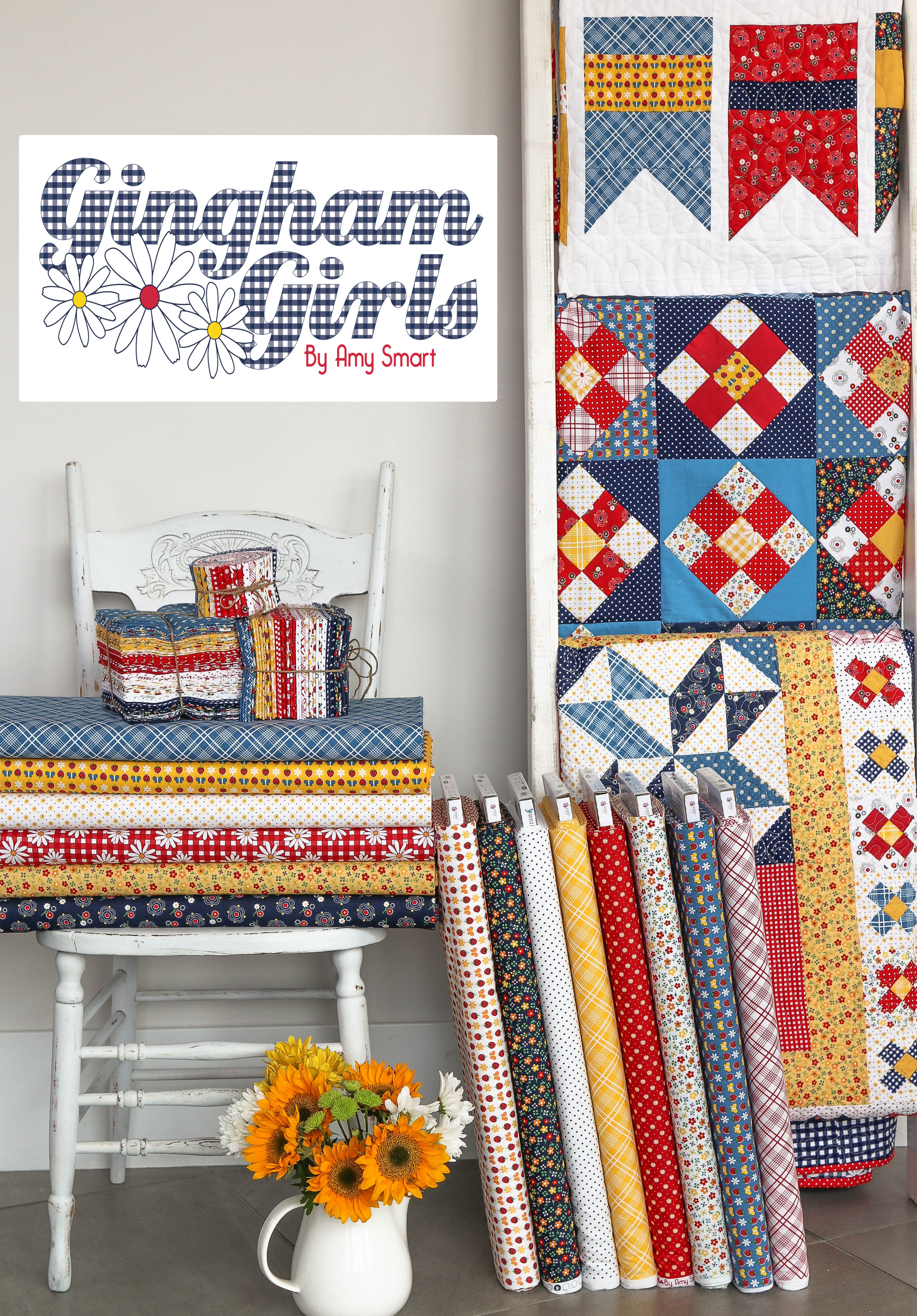 Gingham Girls fabric by Amy Smart, inspired by vintage 1970's prints and colors.