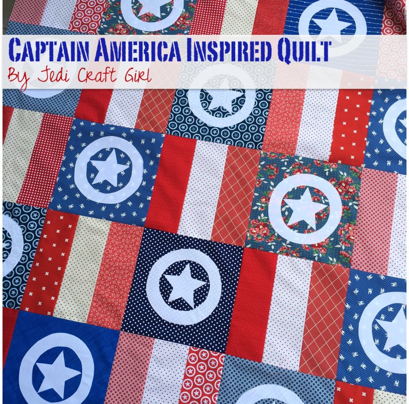 "Captain America Inspired Quilt {a patriotic quilt}” is a Free Patriotic Quilt Pattern designed by Amanda from Jedi Craft Girl!