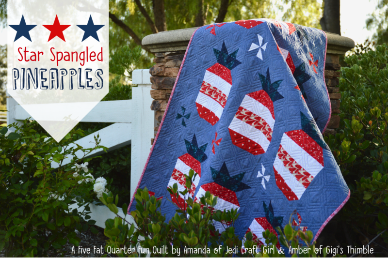 “Star Spangled Pineapple Quilt” Free Patriotic Quilt Pattern designed by Amanda from Jedi Craft Girl